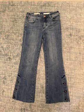 Pilcro and the Letterpress Dark Blue Flare Jeans with Side Button Cuffs